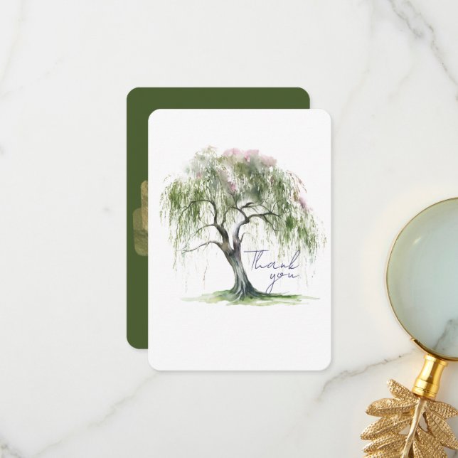 Minimal Regency Era Soft Willow Tree Dankeskarte (Vorderseite/Rückseite Beispiel)