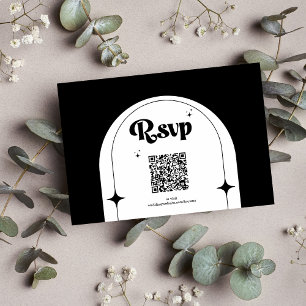 Minimal Retro Arch Black and White Wedding RSVP Ca