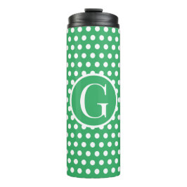 Minimal Retro Green Polka Dots Anfangsbuchstaben Thermosbecher
