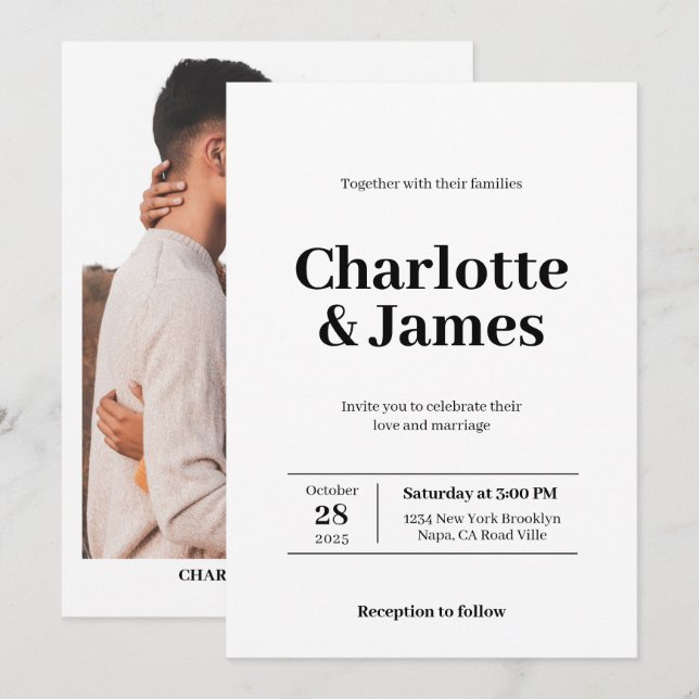 Minimal Retro Modernes Foto Skript Hochzeit Einladung (Vorne/Hinten)