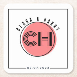 Minimal retro monogram initials Wedding  Rechteckiger Pappuntersetzer