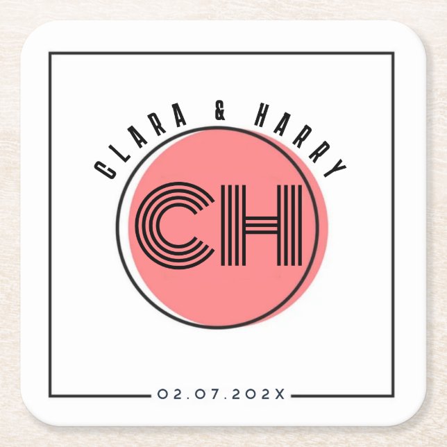 Minimal retro monogram initials Wedding  Rechteckiger Pappuntersetzer (Vorderseite)