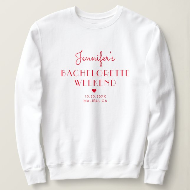 Minimal Retro Rot & Rosa Personalisiert Bacheloret Sweatshirt (Design vorne)