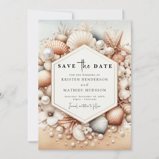 Minimal Romantischer Strand Hochzeit Save The Date (Vorderseite)