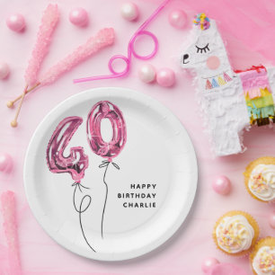 Minimal Rosa 40 Ballon 40. Geburtstagsfeier Pappteller