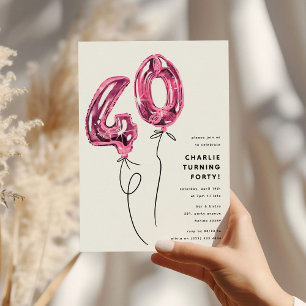 Minimal Rosa 40 Luftballon 40. Geburtstagsfeier Einladung