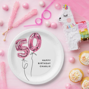 Minimal Rosa 50 Ballon 50. Geburtstagsfeier Pappteller