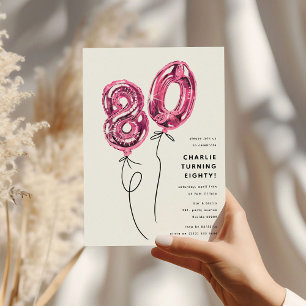 Minimal Rosa 80 Luftballon 80. Geburtstagsfeier Einladung