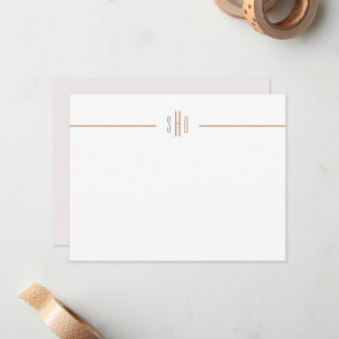 Minimal rosa + Camel Monogram Note Card Stationery Mitteilungskarte