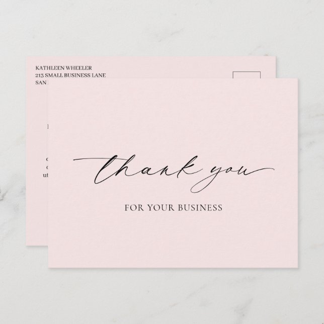 Minimal rosa Elegant Moderne Vielen Dank Postkarte (Vorne/Hinten)