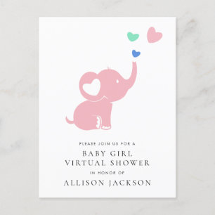 Minimal rosa Elephant Baby Girl Virtual Dusche Einladungspostkarte