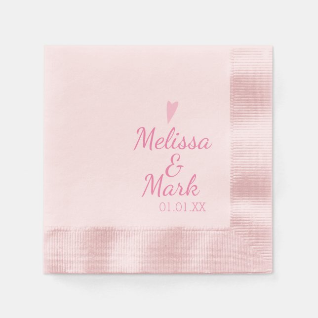 Minimal rosa Hochzeit Einfaches Herz-Rosa Monogram Serviette (Vorderseite)