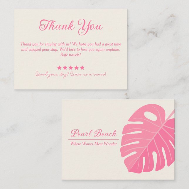 Minimal rosa Leaf Verleih dank Karte (Vorne/Hinten)