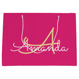 Minimal Rosa Monogramm Name Brautparty Bevorzugung Große Geschenktüte