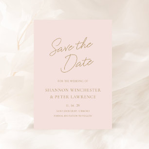Minimal Rosa und Gold formale Hochzeit Save The Date