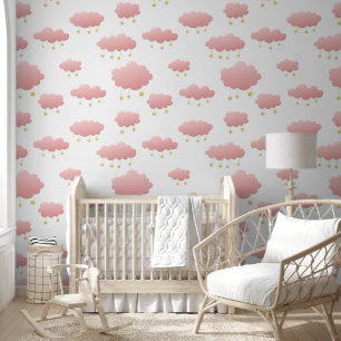 Minimal Rosa Wolken Goldene Sterne Girl's Kinderzi Tapete