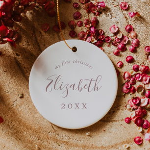 Minimal Rose Baby's 1. Weihnachts Neugeborenen Fot Keramik Ornament