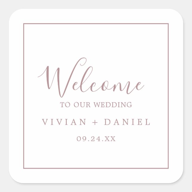 Minimal Rose Gold Wedding Welcome Square Sticker (Vorderseite)