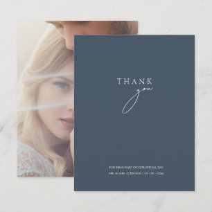 Minimal Royal Blue Opulence Script Foto Wedding Dankeskarte