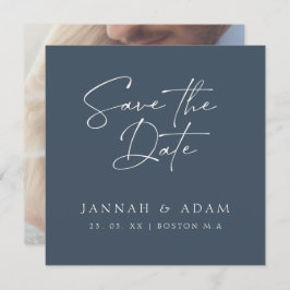 Minimal Royal Blue Opulence Script Foto Wedding Save The Date