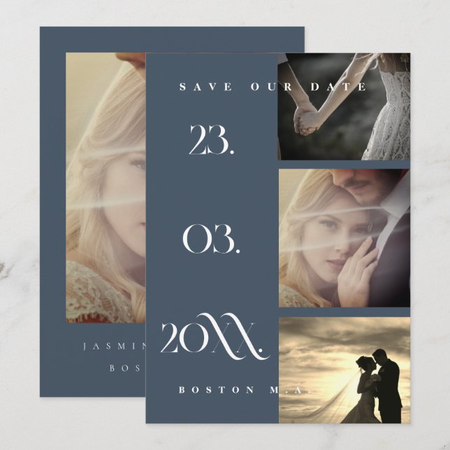 Minimal Royal Blue Opulence Script Foto Wedding Save The Date (Vorne/Hinten)