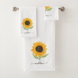 Minimal Rustic Sunflower Personalized Name Script Badhandtuch Set