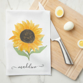 Minimal Rustic Sunflower Personalized Name Script Geschirrtuch