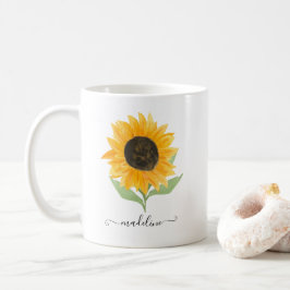 Minimal Rustic Sunflower Personalized Name Script Kaffeetasse