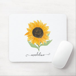 Minimal Rustic Sunflower Personalized Name Script Mousepad