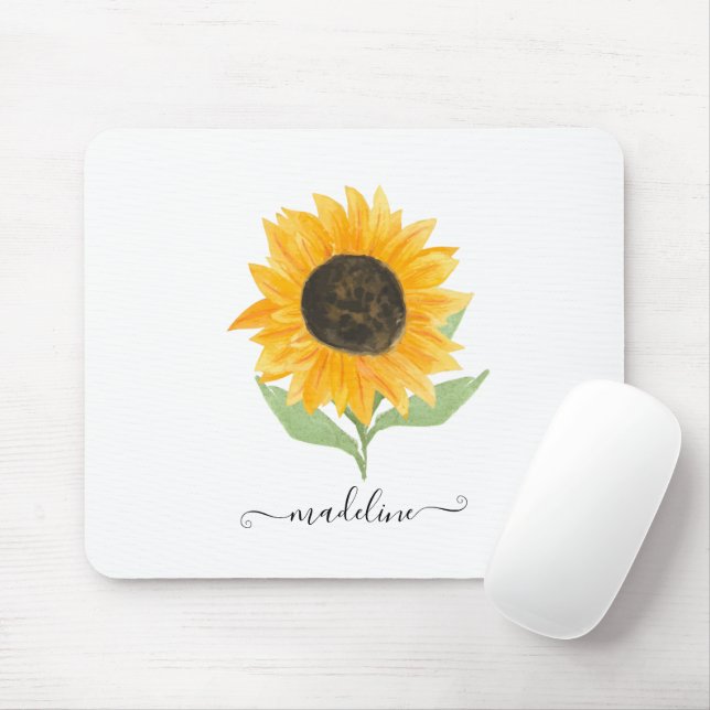 Minimal Rustic Sunflower Personalized Name Script Mousepad (Mit Mouse)