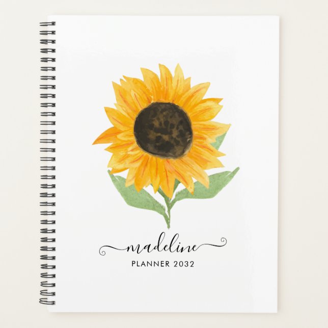 Minimal Rustic Sunflower Personalized Name Script Planer (Vorderseite)