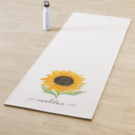 Minimal Rustic Sunflower Personalized Name Script Yogamatte