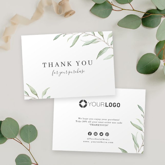 Minimal rustikales Firmenlogo Vielen Dank Einladung (Minimal rustic greenery business logo thank you invitation)