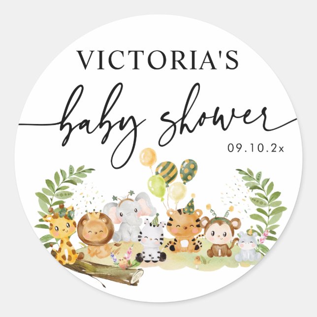 Minimal Safari Animals Baby Shower Envelops Favors Runder Aufkleber (Vorderseite)