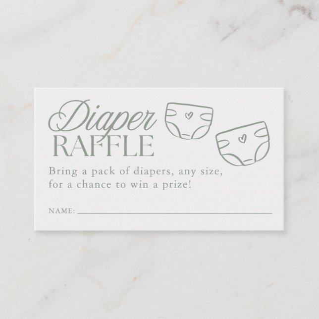 Minimal Sage Green Baby Shower Diaper Raffle Begleitkarte (Vorderseite)