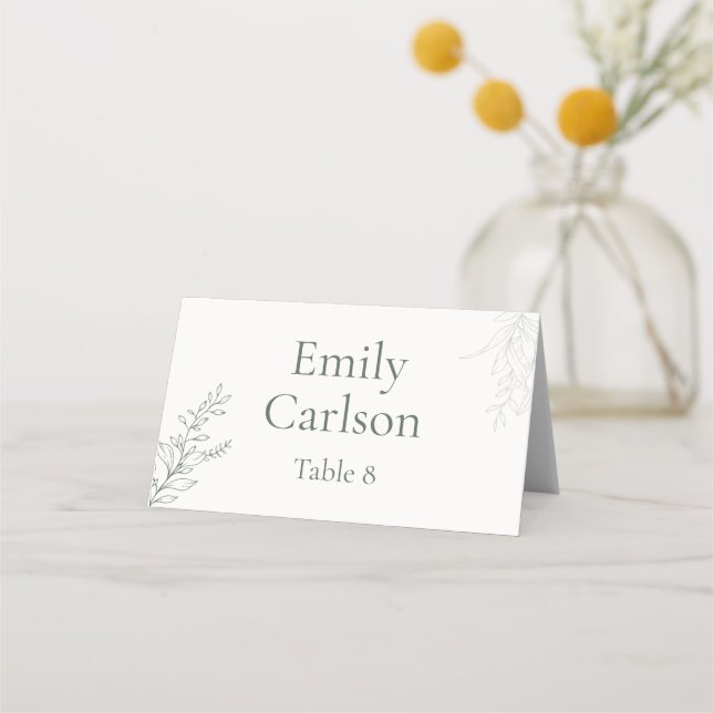 Minimal Sage Green Botanical Place Card Platzkarte (Vorderseite)