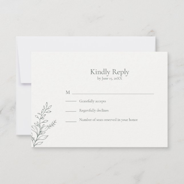 Minimal Sage Green Botanical RSVP Card (Vorderseite)