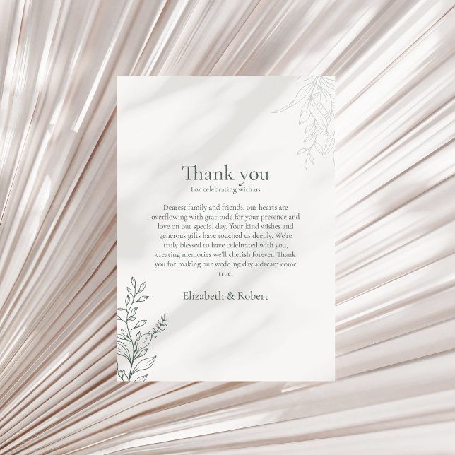 Minimal Sage Green Botanical Thank You Card Dankeskarte (Minimal Sage Green Botanical Thank You Card on a neutral dry palm leaf.)