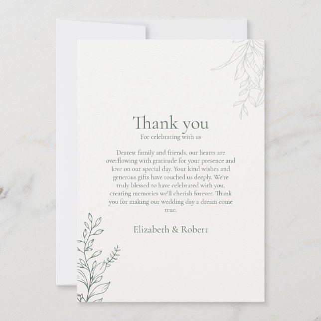 Minimal Sage Green Botanical Thank You Card Dankeskarte (Vorderseite)