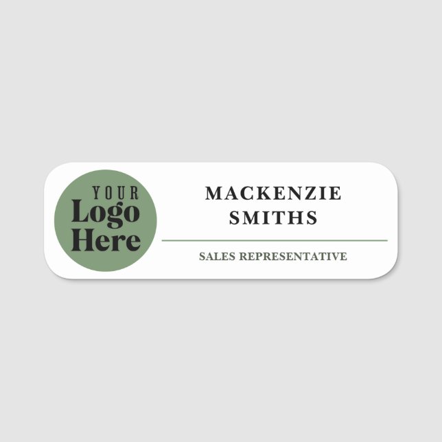 Minimal Sage Green Custom Logo Employee  Namensschild (Vorderseite)