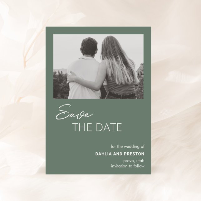 Minimal Sage Green Foto Moderne Hochzeit Save The Date (Von Creator hochgeladen)