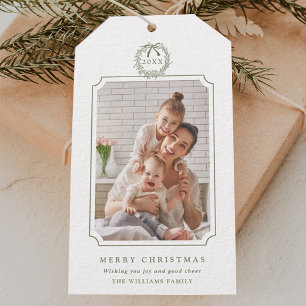 Minimal Sage Green Frohe Weihnachtsfeier Foto Geschenkanhänger