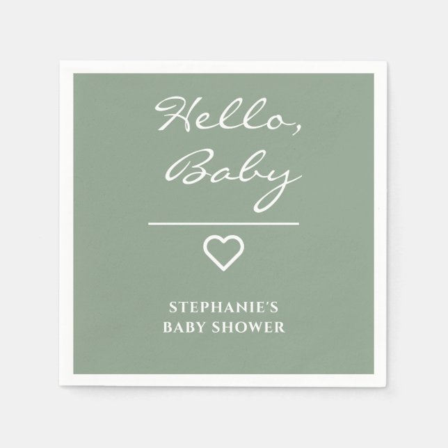Minimal Sage Green mit Heart Hello Baby Serviette (Vorderseite)