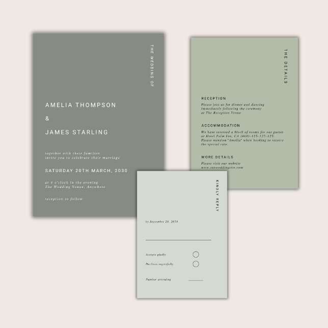 Minimal Sage Green Modern Simple Wedding Einladung (Von Creator hochgeladen)