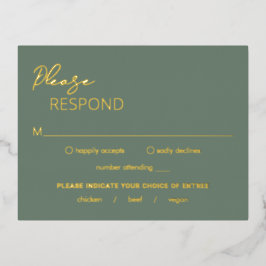Minimal Sage Green Modern Wedding Foil RSVP Card Folie Einladungspostkarte