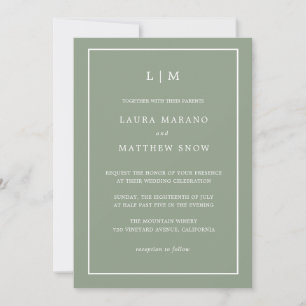 Minimal Sage Green Monogram Simple Wedding Einladung