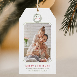 Minimal Sage Green & Red Frohe Weihnachtsfeier Fot Geschenkanhänger