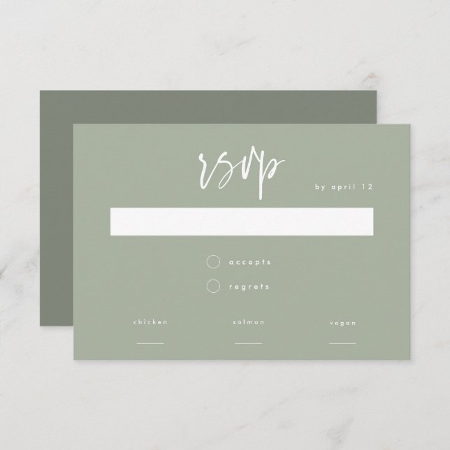 Minimal Sage Green Script Auswahl Meal Hochzeit RSVP Karte (Vorne/Hinten)