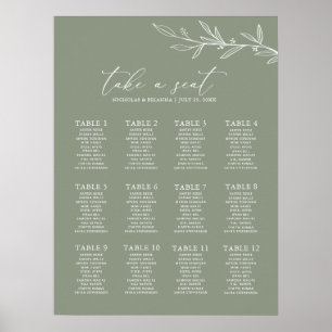 Minimal Sage Green Wedding 12 Table Seating Chart Poster