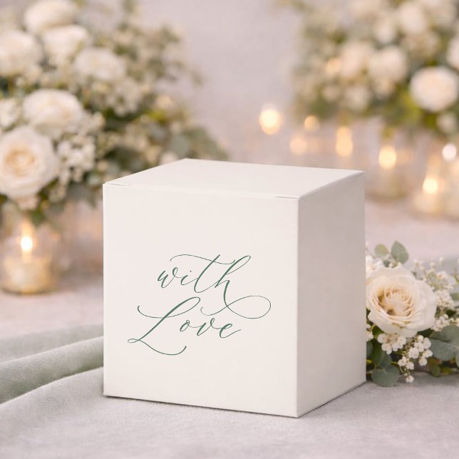Minimal Sage Green Wedding Favor Box with Love Geschenkschachtel (Von Creator hochgeladen)
